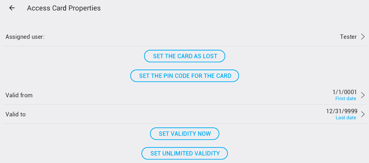 Access card properties