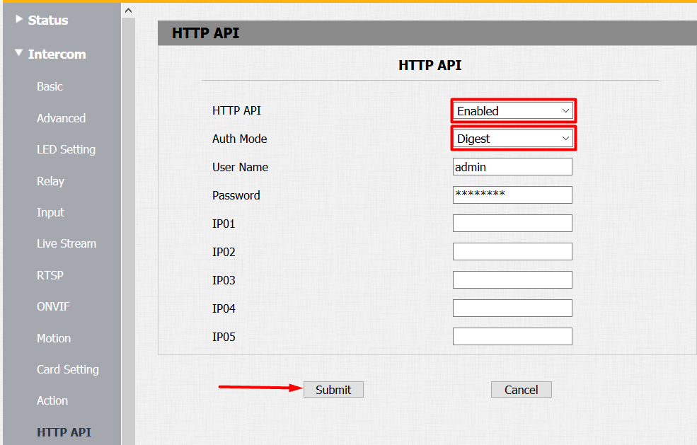 HTTP API settings