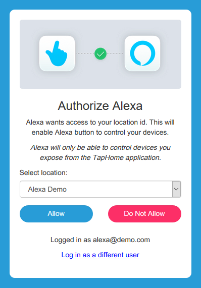 TapHome consent page for installation selection