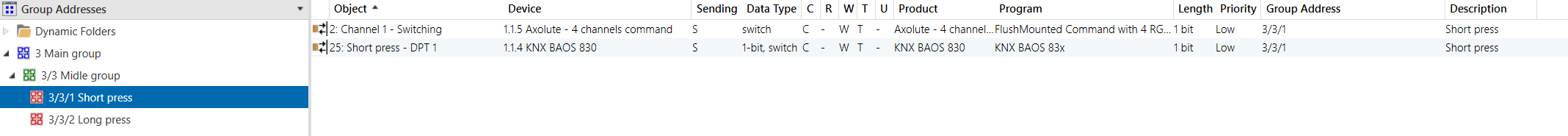 Short press group address