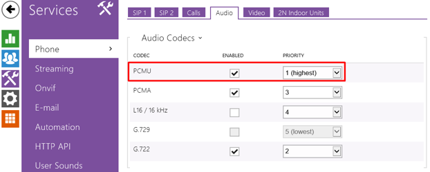 2N Audio Settings