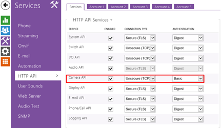 2N HTTP API Settings